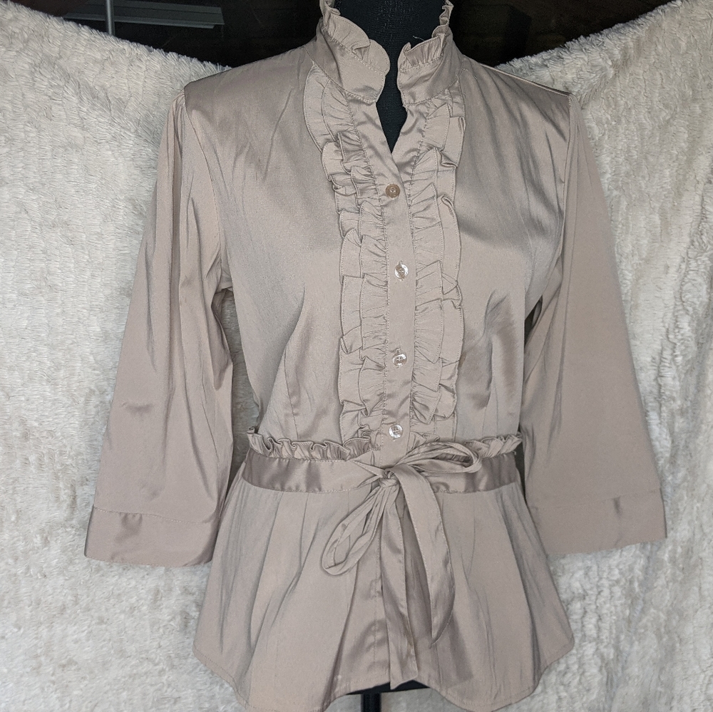 💸FINAL SALE💸 Antilia Femme Tan Ruffled Blouse